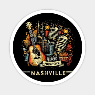 Vintage Nashville Music City Distressed Collage Magnet